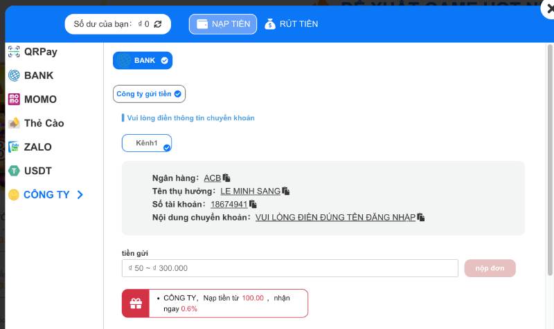 Hướng Dẫn Nạp Tiền W388 Chi Tiết, Nhanh Gọn Và An Toàn 6 Nạp tiền qua Công ty (BANK trực tiếp)