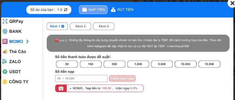 Hướng Dẫn Nạp Tiền W388 Chi Tiết, Nhanh Gọn Và An Toàn 3 Nạp tiền qua MOMO